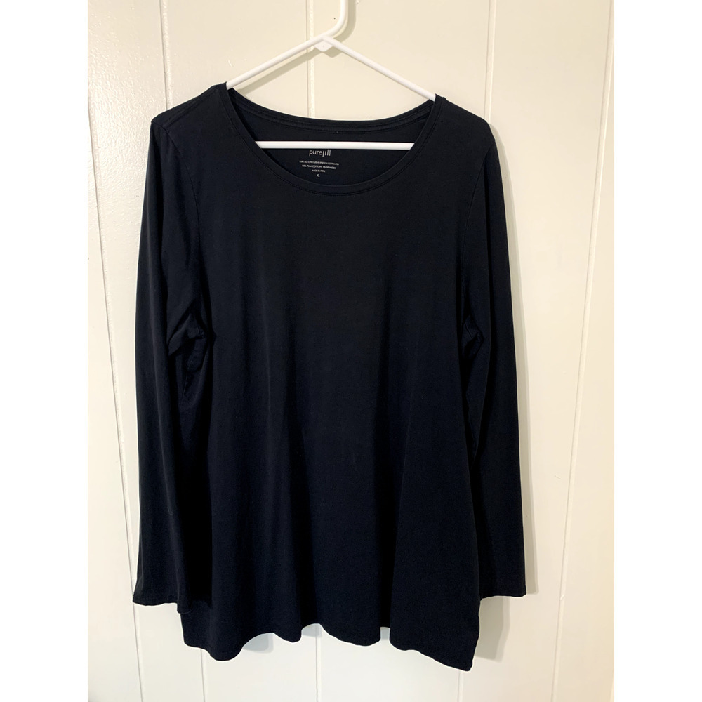 Pure Jill Solid Black Long Sleeve Stretch Cotton Tee XL Layer 5656 Minimalist